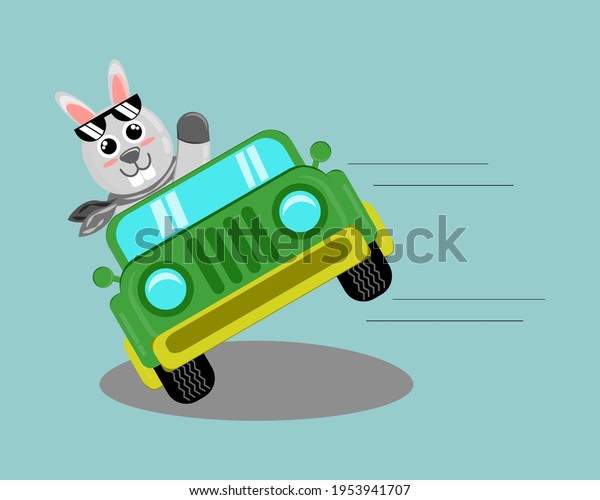 Illustration vector\
graphic cartoon of cute rabbit driving car for attractions.\
Childish cartoon design suitable for product design of children\'s\
books, t-shirt, greeting cards\
etc
