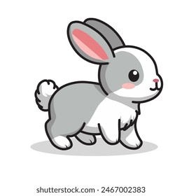 Illustration Vector Graphic Cartoon of a  Endearing Miniature Bunny with Playful Expression
