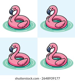 Illustration Vetor Graphic Cartoon de um Flamingo-Shaped Piscina Flutuante para Verão Divertimento e Vibes de férias