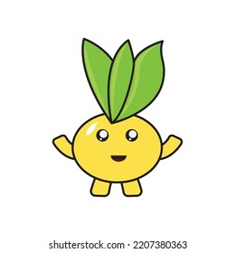 ilustración vectorial de caricatura manzana verde graciosa con hoja.
