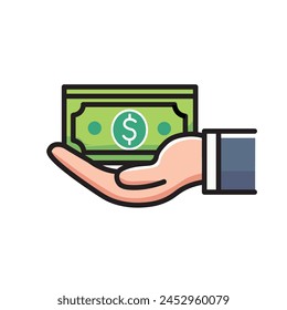 Illustration Vector Graphic Cartoon of a Hand Receiving Paper Money, Symbolizing Financial Transactions and Wealth