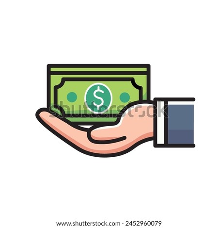 Illustration Vector Graphic Cartoon of a Hand Receiving Paper Money, Symbolizing Financial Transactions and Wealth
