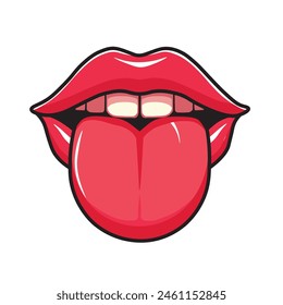 Illustration Vector Graphic Cartoon of a Lips with Tongue Sticking Out, Reflecting Playfulness and Happines