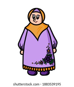 illustration vector graphic of cartoon little girl with a cute smile and beautiful Muslim clothes