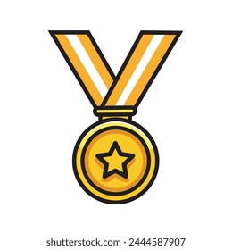 Illustration Vector Graphic Cartoon of a Medal Award Icon, Symbolizing Achievement, Recognition, and Excellence in a Playful and Colorful Design