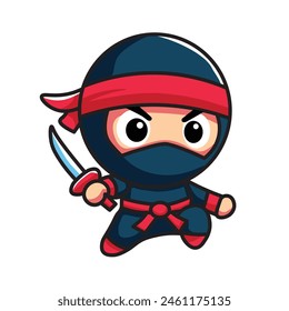 Illustration Vector Graphic Cartoon of a Mini Ninja Embracing the Spirit of the Samurai, Conveying Stealth, Skill, and Honor