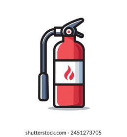 Illustration Vector Graphic Cartoon of a Modern Lightweight Fire Extinguisher Icon with Safety Pin, Pressure Gauge, and Fire Hose, Isolated on White Background