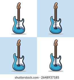 Illustration Vector Graphic Cartoon of a Modern Electric Guitar with Stylish Details and Dynamic Shape