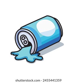 Illustration Vector Graphic Cartoon of a pilled Blue Canned Drink, Capturing the Moment of Impact 