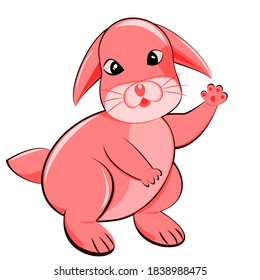 illustration vector graphic of cartoon pink rabbit waving