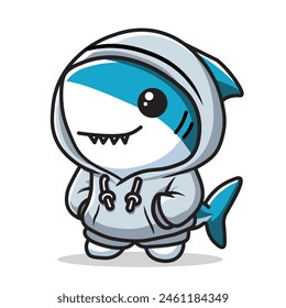 Illustration Vector Graphic Cartoon of a Playful Mini Shark Wearing a Hoodie 