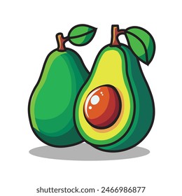 Illustration Vector Graphic Cartoon of a Ripe Avocado with a Textured Peel and Green Flesh, Isolated on White Background