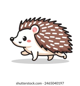 Illustration Vector Graphic Cartoon of a Small Hedgehog, Featuring Fine Details on Its Quills and Expressive Face as It Takes a Leisurely Stroll