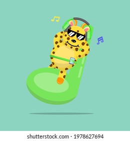 Illustration vector graphic cartoon of sweet giraffe sleeps while listening to music. Childish cartoon design suitable for product design of children's books, t-shirt etc