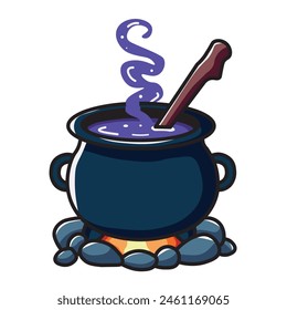 Illustration Vector Graphic Cartoon of a Witches' Cauldron, Symbolizing Magic, Alchemy, and Mystery