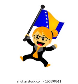 illustration vector graphic of cartoon woman / girl bring a country flag