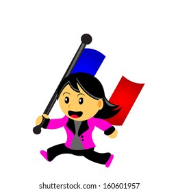 illustration vector graphic of cartoon woman / girl bring a country flag