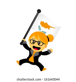 illustration vector graphic of cartoon woman / girl bring a country flag