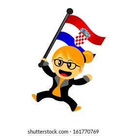 illustration vector graphic of cartoon woman / girl bring a country flag