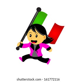 illustration vector graphic of cartoon woman / girl bring a country flag