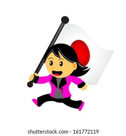 illustration vector graphic of cartoon woman / girl bring a country flag