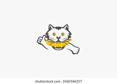 Illustration vector graphic of cat bite a banana. Good for logo