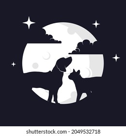 Illustration Vector Graphic Cat   Dog and Moon Background  Perfect to use for T  shirt Event
