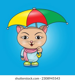 gráfico vectorial de ilustración de un gato sosteniendo un paraguas