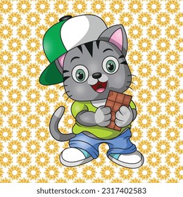 illustration vector graphic of a cat is  holding a chocolate