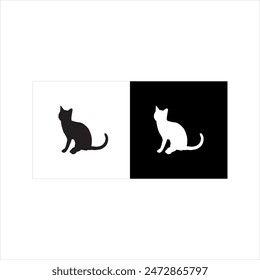 Illustration vector graphic of cat icon, black and white