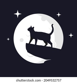 Illustration Vektorgrafik von Katze mit Mondhintergrund. Perfekt für T-Shirt oder Event