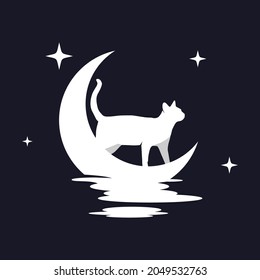 Illustration Vector Graphic of Cat with Moon Background. Perfect to use for T-shirt or Event