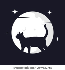 Illustration Vector Graphic of Cat with Moon Background. Perfect to use for T-shirt or Event