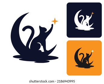 Illustration Vector Graphic of Cat Moon Star, with three option view, Suitable for cat lover.