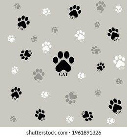 Illustration vector graphic of cat paw backgraound. Cat paw prints seamless background.