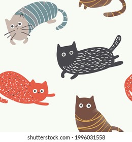 Illustration vector graphic of cat playing around together. Perfect for background, fabric or object pattern, printing, etc.