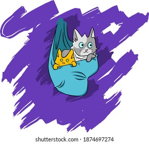 Gráfico vectorial de ilustración de gato en bolsa. Es bueno para portada de pancartas, etc.