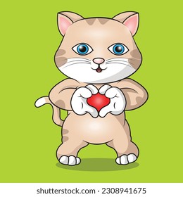 Vektorgrafik einer Katze mit Zeichen der Liebe