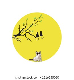 Illustration vector graphic of cat and  tree. Perfect for t shirt, sweater, etc.