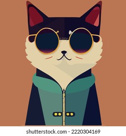 illustration Vector graphic of cat wearing sunglasses isolated perfect for logo, mascot, icon or print on t-shirt 
