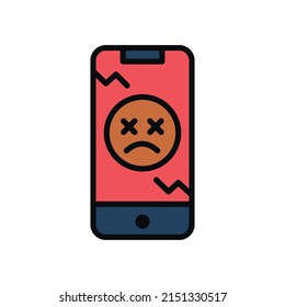 Illustration vector graphic of the cell phone icon is broken, the cell phone is broken, the cellphone has a virus, with angry emotions on the cell phone screen, suitable for a hacked cell phone 