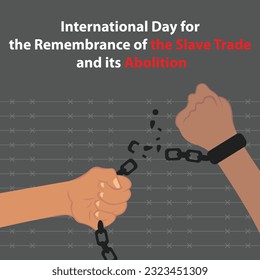 illustration vector graphic of the chain shackles in the hands shattered when pulled, perfect for international day, remembrance, slave trade and its abolition, celebrate, greeting card, etc.