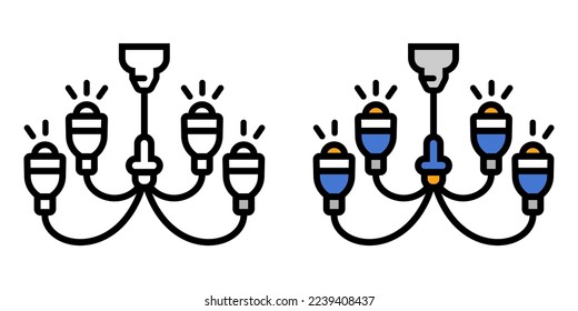 Ilustración vectorial gráfico de la lámpara de araña, luz, icono de lámpara. Caricatura