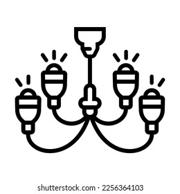 Illustration Vektorgrafik von Kronleuchter, Licht, Lampensymbol. Linienzeichnung. Schwarz