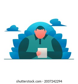 illustration vector graphic of character online working man on smartphones