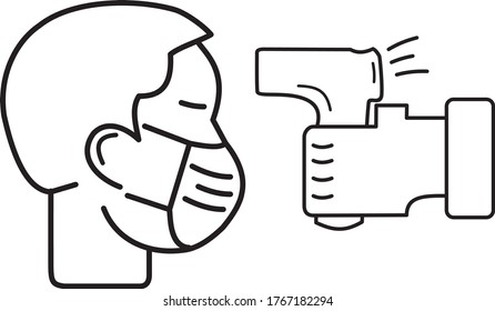 Illustration vector graphic of check human body temperature thin line icon on white background. Detection virus transmission symbol. Use contactless infrared thermometer covid 