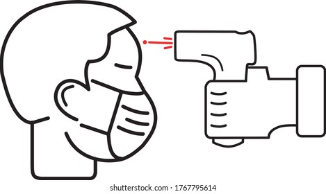 Ilustración vectorial gráfico de la comprobación del cuerpo humano con el icono de la pistola del termómetro
