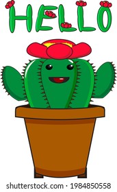Illustration Vector Graphic of cheerful cactus that says hello. perfect for greeting cards, etc.