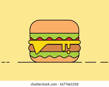 Ilustración vectorial gráfico de un cheeseburger para logotipo o iconos.