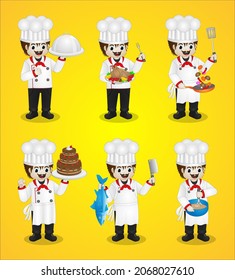 Ilustración vectorial gráfico del juego de personajes de dibujos animados del chef. Perfecto para mascotas, símbolos, etc.
